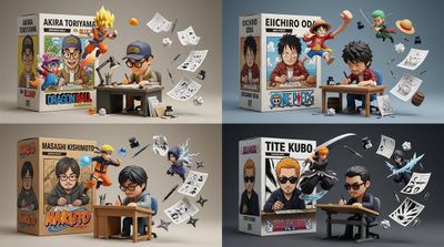 Vinyl Figurine of Manga Creator Works at Desk with Escaping Characters