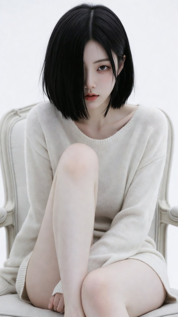 Elegant Korean Woman in Soft Studio Light and Minimalist Setting