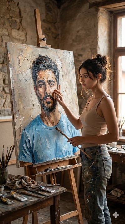 Intimate Moment in a Rustic Artist Studio