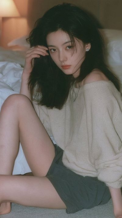 Korean idol in oatmeal knit poses on carpet with silver glasses
