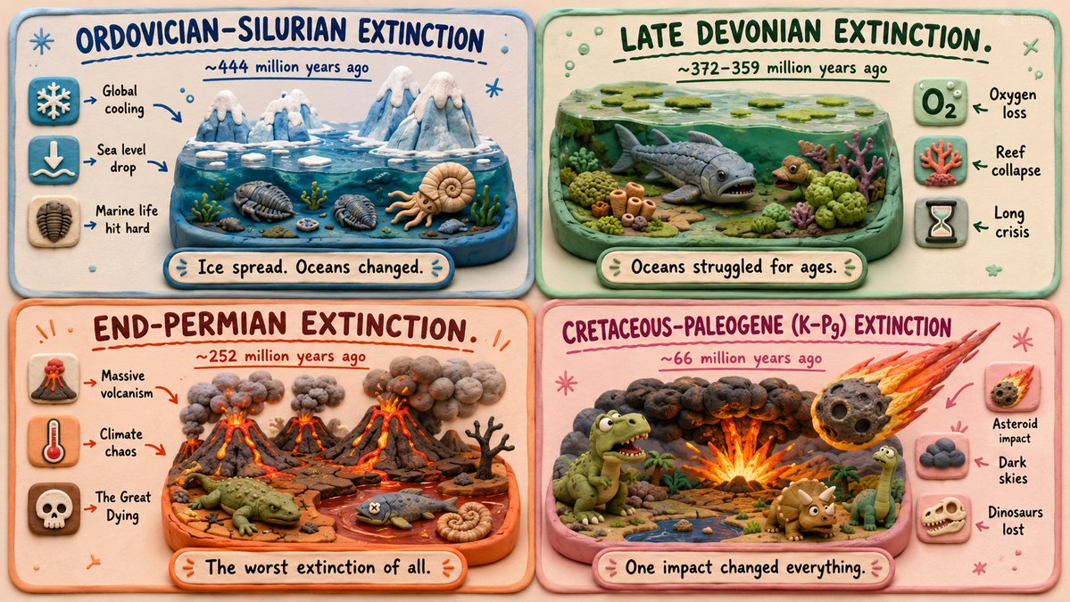 A pastel clay timeline shows evolution stages with playful labels