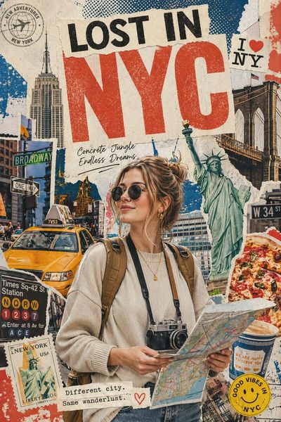 Stylish Traveler in a Graphic Collage of [Country]