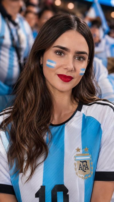 A passionate fan smiles in the stadium stands under warm lights