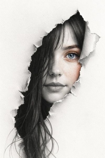 Torn Paper and Tranquil Gaze: A Masterpiece in Graphite