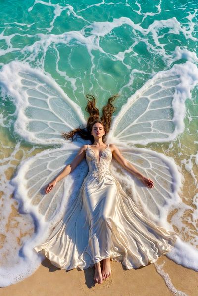 Ethereal Butterfly Form on Turquoise Shore