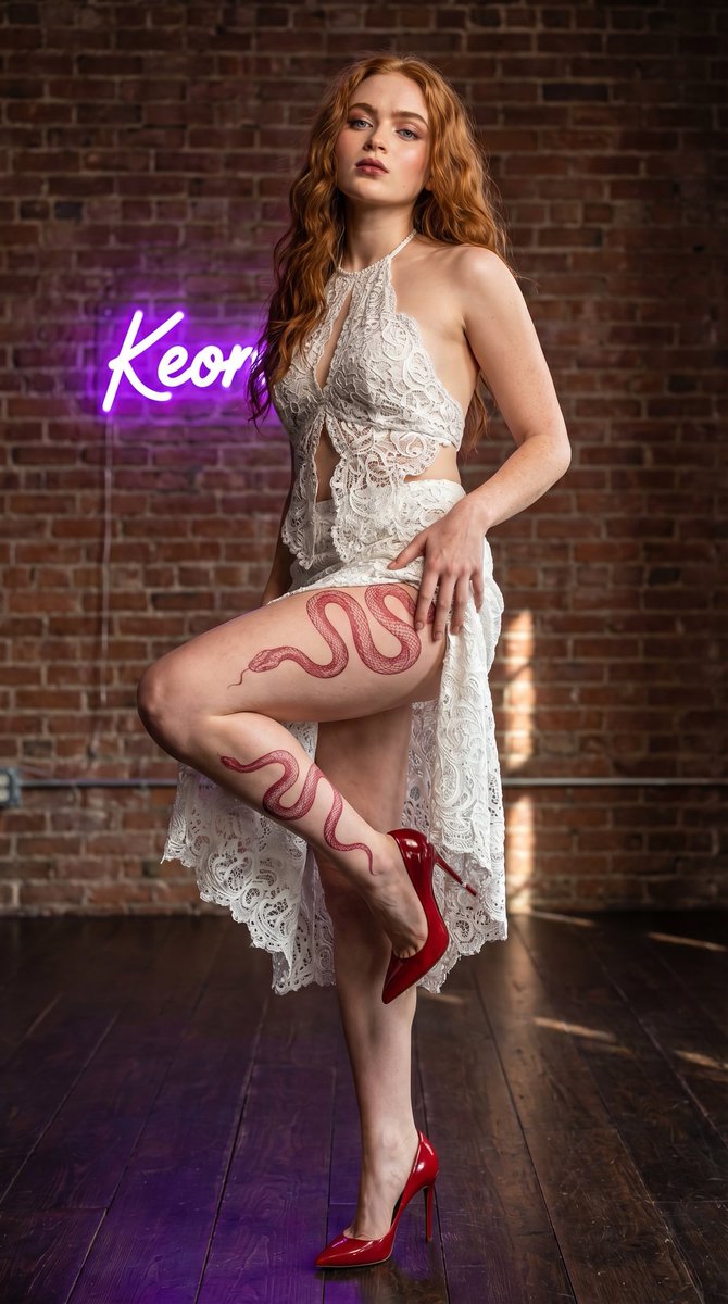 Red Snake, Red Heels: A Bold Pose