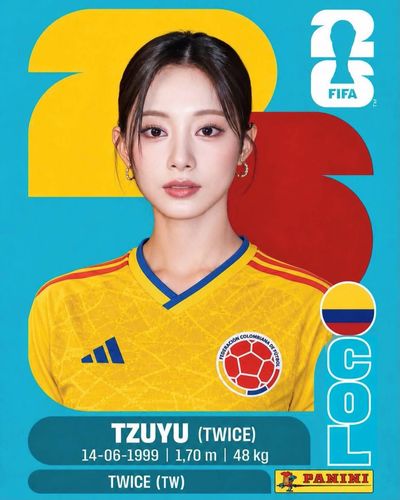 Colombian K-pop star poses in vibrant yellow World Cup jersey