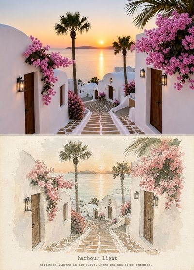 Original photo and artistic watercolor print of coastal promenade