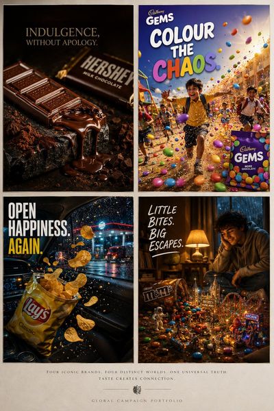 Four luxury ad campaigns presented on an elite creative board