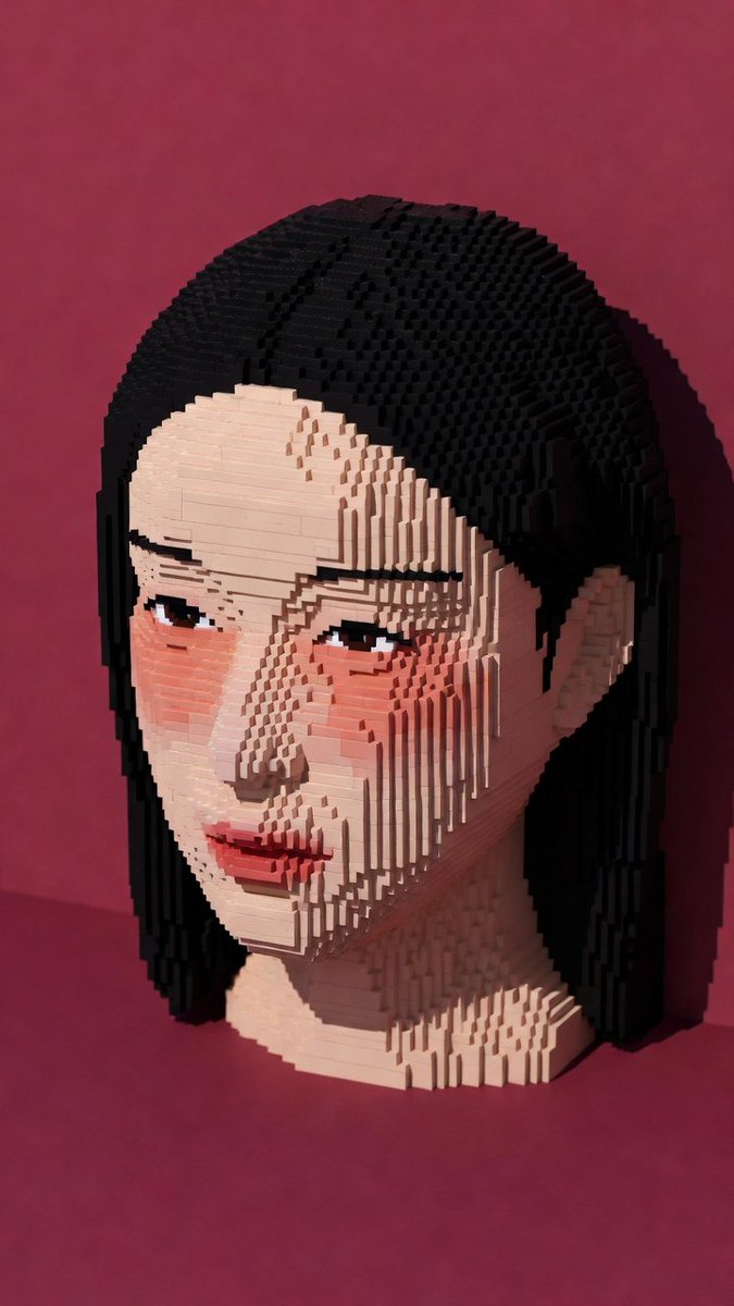 Hyper-Realistic 3D Bust of a Korean Woman with Cube Sculpted Details
