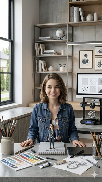 Creative Space: Artist at Work with Miniature Self-Portrait