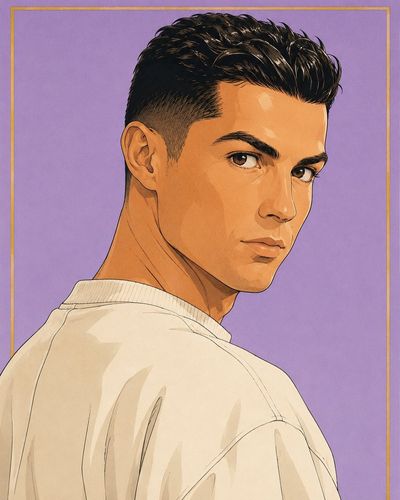Ronaldo looks back in a retro anime portrait with soft lighting