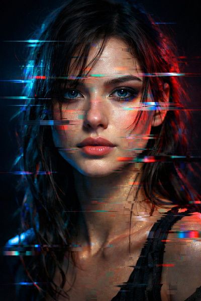 Cyberpunk Portrait: Intense Eyes and Futuristic Glitch Aesthetic