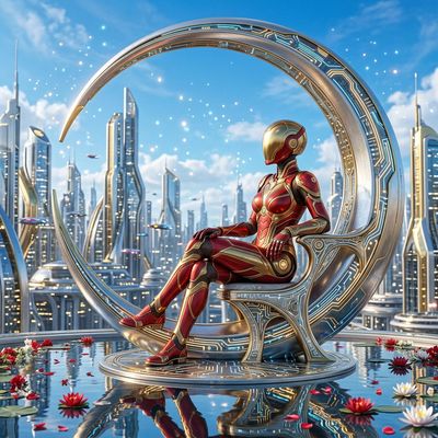 Futuristic Elegance: A Vision in Red and Gold