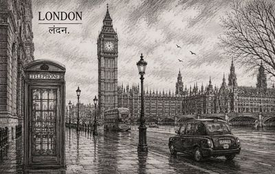 A panoramic pencil sketch connects London and Hong Kong in one artwork.