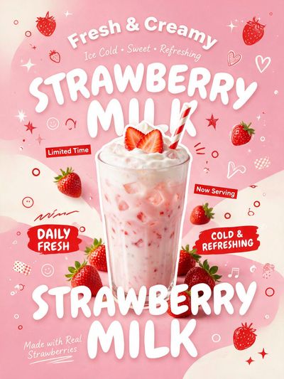 Iced Coffee poster with bold typography and playful doodles
