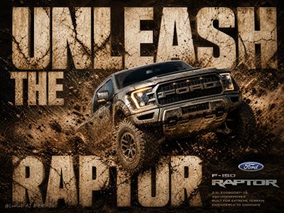 Ford F-150 Raptor bursts through monumental typography in mud