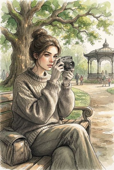 Young Photographer Captures Park and Roman Arch in Watercolor Ink