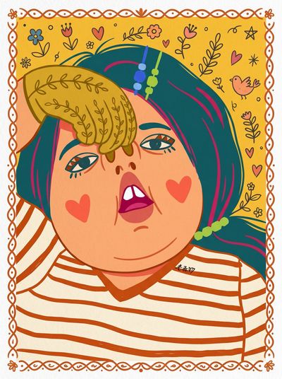 Whimsical Laughter in Folk Art Style