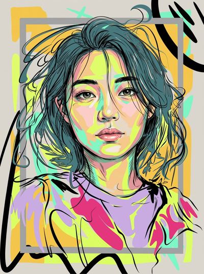 Neon Crossfire Captures a Young Woman's Wistful Upward Gaze