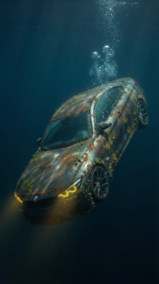 Beneath the Waves: A Car's Silent Journey