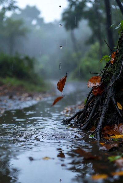 Nature's Reflection: A Rainy Day Close-up
