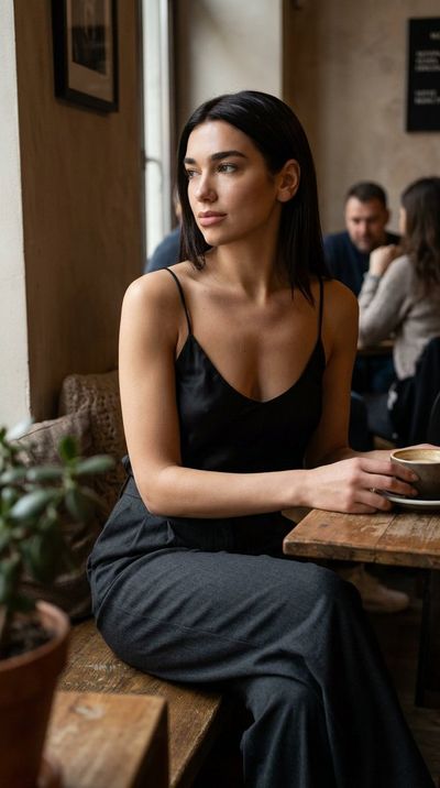 Dua Lipa sips her second coffee while recalling last night