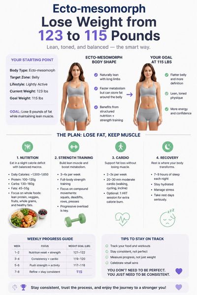 Ecto-mesomorph woman transforms from 123 to 115 pounds