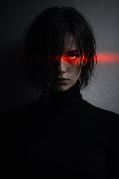 Laser-lit Femme Fatale in a Cyberpunk Thriller