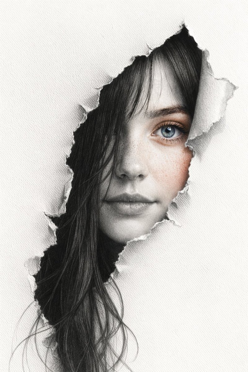 Torn Paper and Tranquil Gaze: A Masterpiece in Graphite