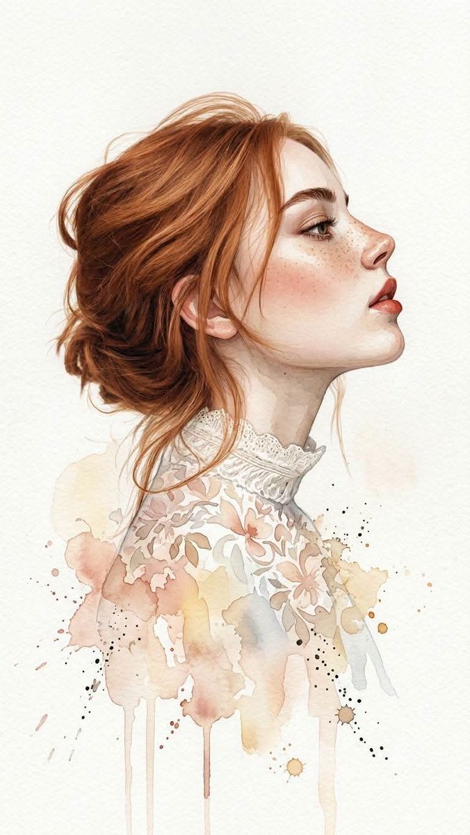 Elegant watercolor portrait with soft pastel tones and delicate brushwork