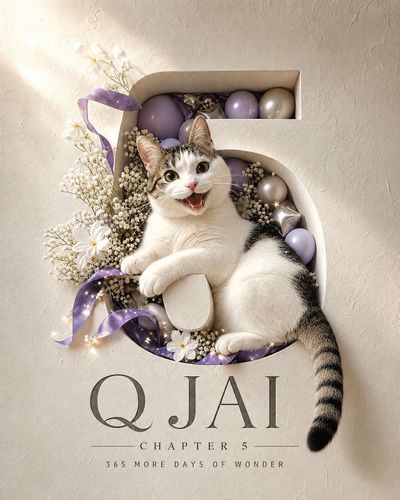 Fluffy cream tabby cat peeks from carved number three on luxury wall