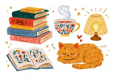 Five Cozy Crayon Doodle Characters Share Warm Pastel Moments