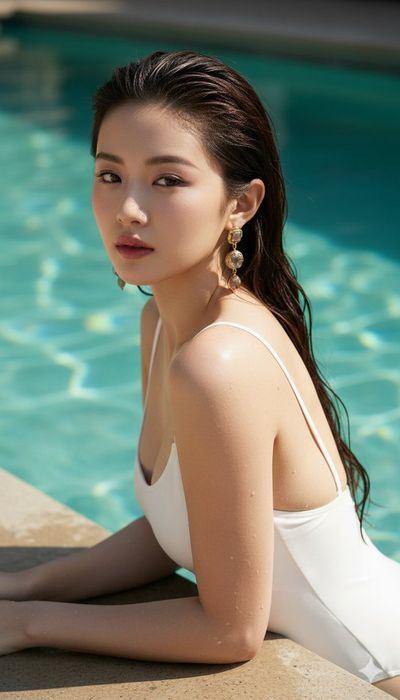 Elegance at the Poolside: A Hyper-Realistic Portrait