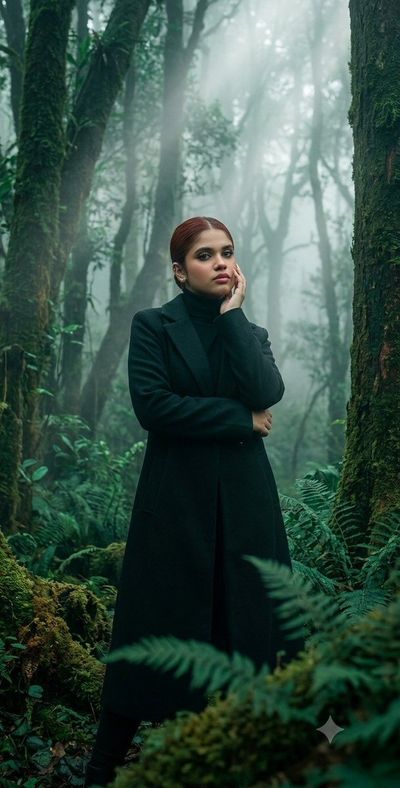 Misty secrets unfold in deep emerald woodland shadows