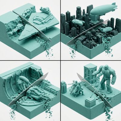 Slicing Kinetic Sand in Sci-Fi: A Visual Mashup