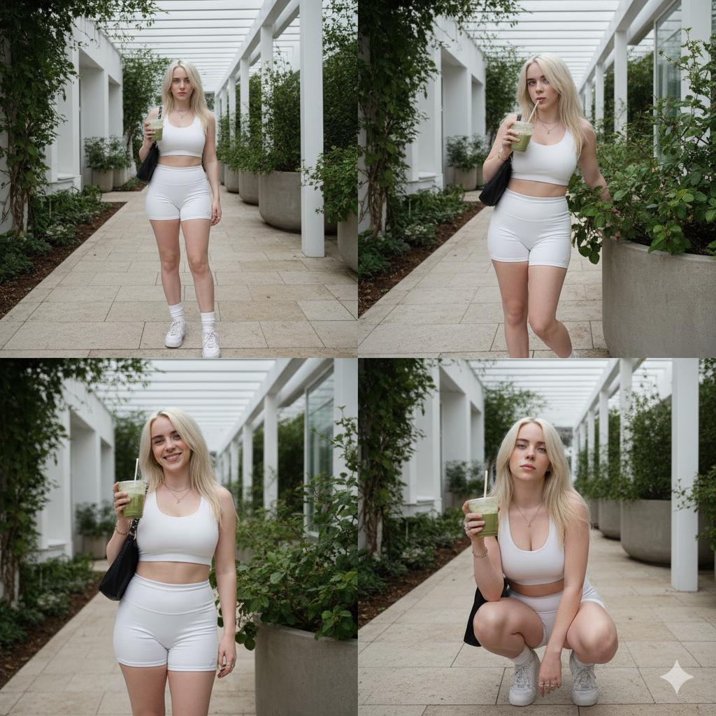 Billie Eilish: Summer Chic in a Lush Café Setting