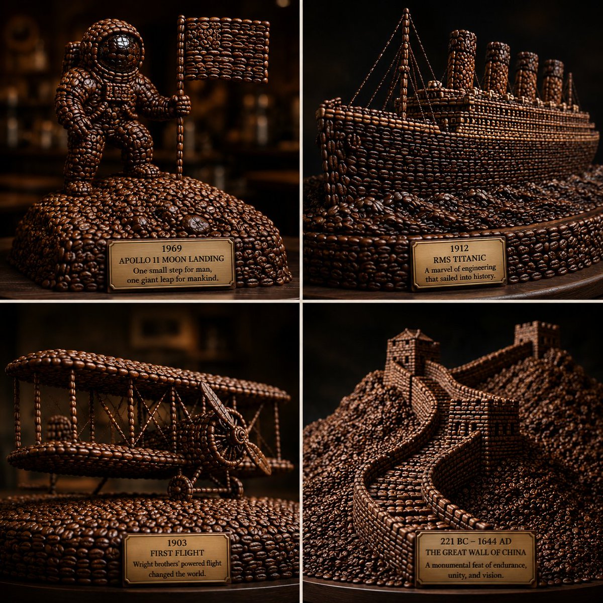History in a Cup: Coffee Bean Sculptures of Human Achievements
