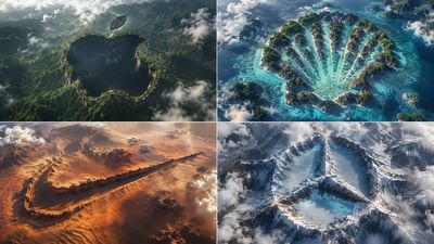 A giant golden circle carved into a misty forest canyon