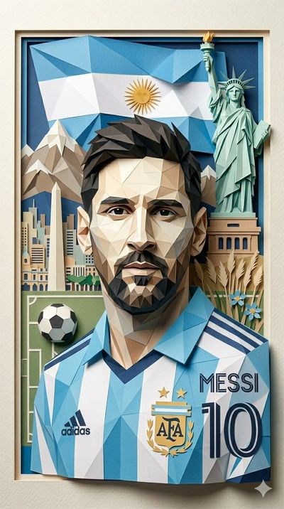 Geometric papercraft portrait of a soccer star in origami style