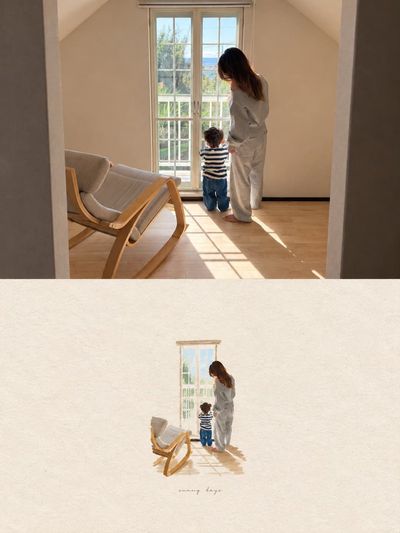 Split Canvas Shows Photograph Above and Miniature Watercolor Below
