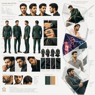 A handsome lead in tailored suit with golden Hollywood glow