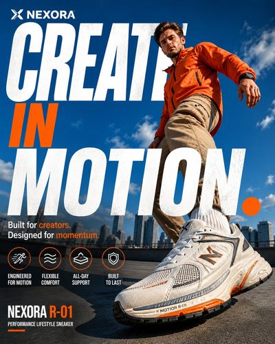 NEXORA Motion Poster with Oversized Sneaker Focus