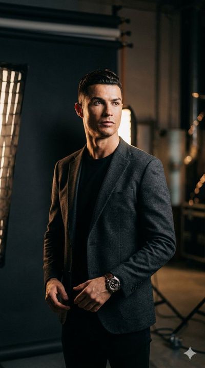 A confident man in a dark blazer stares seriously into the distance