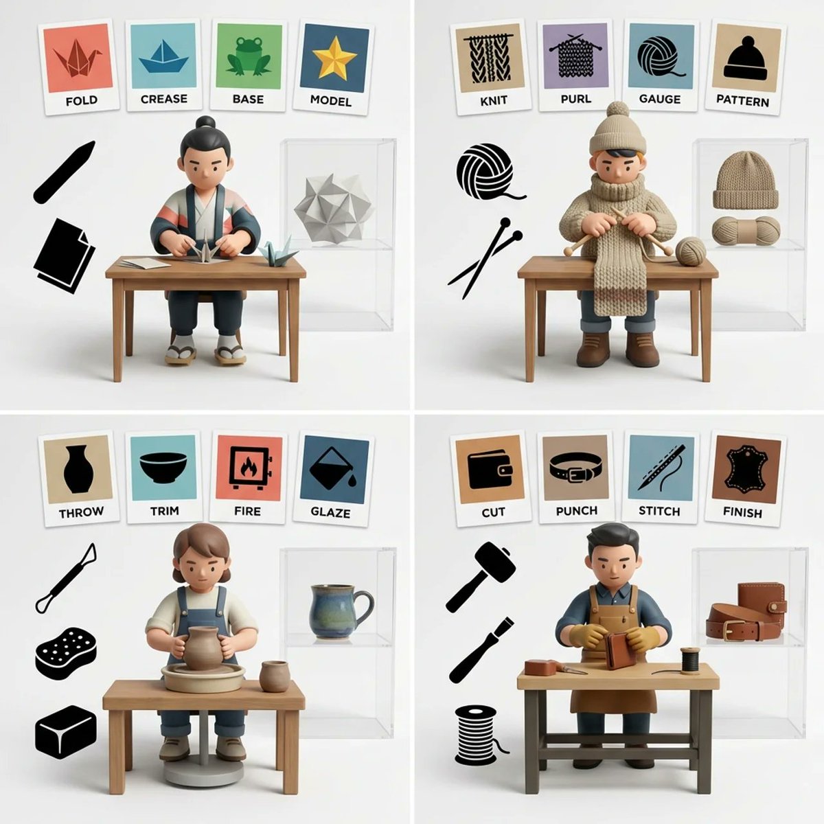 Quad View of Handmade Art Styles in Hybrid UI