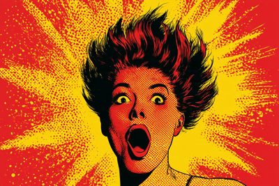 Bold Pop Art Halftone Explosion Featuring Comic Book Hero in Action