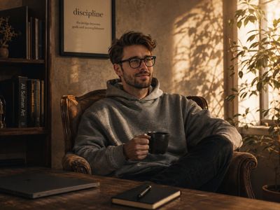 Man in vintage armchair enjoys coffee by sunlit window