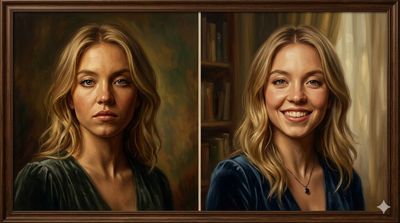 Dual Expressions: Sydney Sweeney in 3D Oil Detail