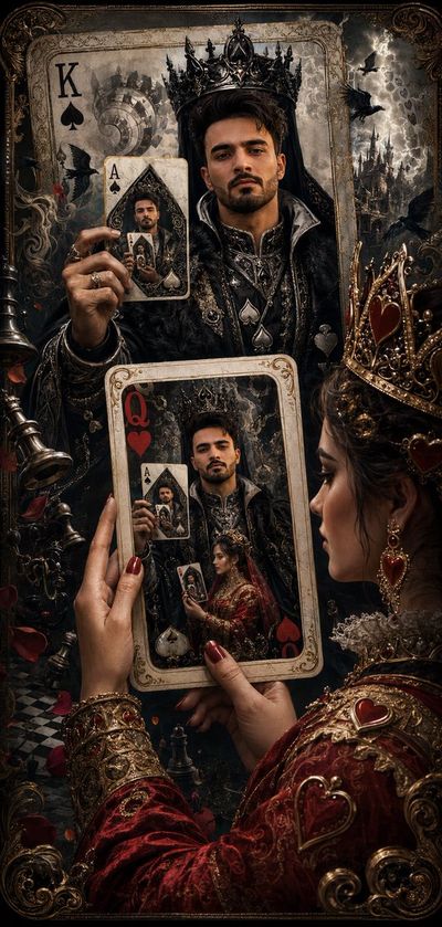 King of Spades holds infinite recursion card with Queen of Hearts