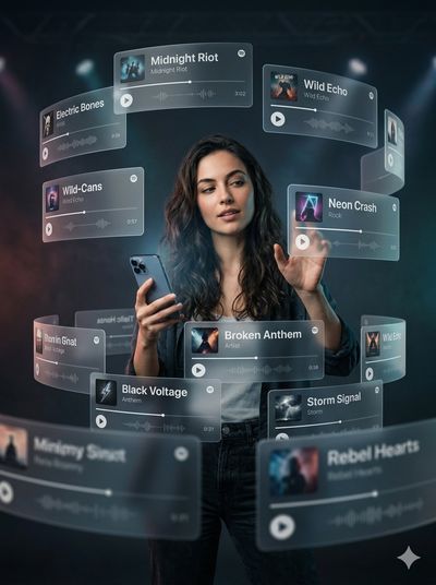 Cinematic Tech Muse with Floating Music UI